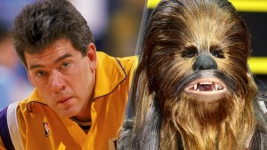 Mark McNamara & Chewbacca (Photo from FOXSports.com article, credited to Ken Levine & Mike Marsland (WireImage)/Getty Images)
